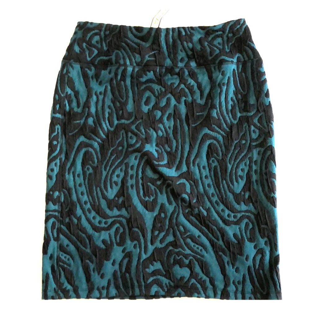 Stretch Teal Black Textured Skirt M 23” Length NWT